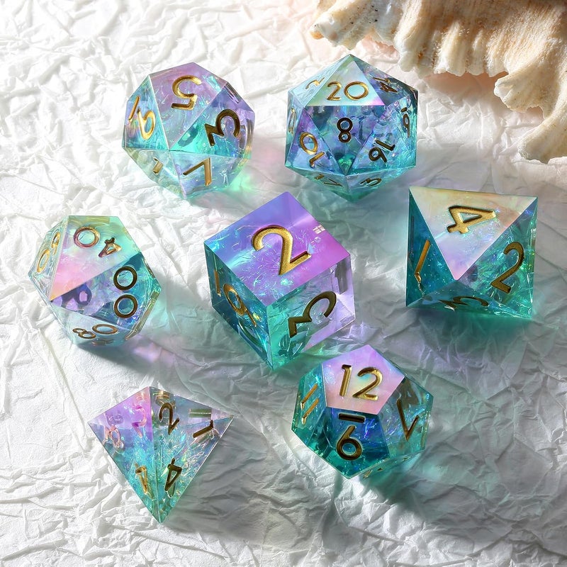 DNDND Iridescent Plating Sharp DND Dice, Handmade Resin Sharp Edge D&D Die with Gift Case for Dungeons and Dragon Tabletop Games (Iridescent Plating) - Image 4